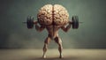 Strong human brain lifting heavy barbell. Brain activation concept Generative AI