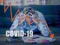 Strong image of market chart over depressed man affected by COVID-19 impact on stock market crash Royalty Free Stock Photo