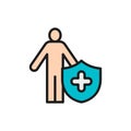 Strong immune system, healthy person flat color line icon. Royalty Free Stock Photo