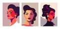 Strong independent woman portrait pop art paint color artwork poster set vector flat