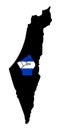 Strong Israel. Raised fist on blue and white Israeli national colour in map. Freedom and support Israeli nation Royalty Free Stock Photo