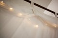 Strong with LED yellow bulb on white curtain tulle