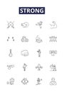 Strong line vector icons and signs. isolated, strength, background, power, fitness, icon, hand,human outline vector