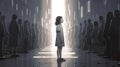 a strong but lonely girl is standing in the spotlight, bullied but dont give up, ai generated image
