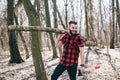 Strong lumberjack chopping wood Royalty Free Stock Photo