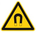 Strong Magnetic Field Warning Sign Isolated Label, Hazard Safety Caution Attention Danger Risk Concept, Yellow Black Notice