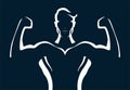 Strong man with arms up outline illustration.