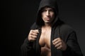 Strong man fighter portrait isolated on black Royalty Free Stock Photo
