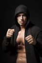 Strong man fighter portrait isolated on black Royalty Free Stock Photo