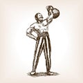 Strong man with kettlebell sketch vector Royalty Free Stock Photo