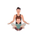 A strong man and a little boy are sitting doing yoga in the lotus position. Isolated. Cartoon style. Royalty Free Stock Photo