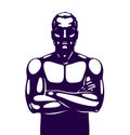 Strong man perfect silhouette with hands crossed on a chest vector logo