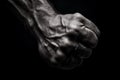 Strong man\'s fist in the dark close-up