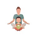 A strong man and a small boy are sitting doing meditation. Isolated. Cartoon style. Royalty Free Stock Photo