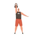 Strong man training with heavy kettlebell, lifting it up with hand. Athlete working out with added weight. Powerlifter