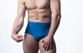 Strong manliness muscular man in underwear. Man panties. Royalty Free Stock Photo