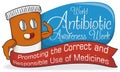 Strong Medicine Bottle Character for World Antibiotic Awareness Week, Vector Illustration