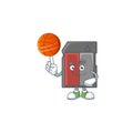 A strong memory card cartoon character with a basketball