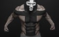 Strong men body art cross white black Royalty Free Stock Photo