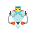 Strong Metal Flying Friendly Android Robot Character Vector Cartoon Illustration