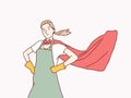 Strong mom hero ready to housework housewife simple korean style illustration