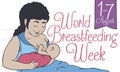 Lovely Mother in Hospital Breastfeeding for World Breastfeeding Week, Vector Illustration