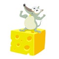 Strong mouse on a piece of cheese. Strongman athlete. Body-building. Vector illustration Royalty Free Stock Photo