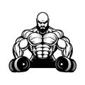 Strong muscular bearded bodybuilder with heavy dumbbells