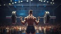 strong muscular male weight lifter lifting barbell at competition Royalty Free Stock Photo