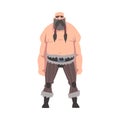 Strong Muscular Viking, Male Warrior Character with Bare Chest Vector Illustration