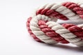 Strong nylon red and white nautical rope isolated on white background. Generative AI