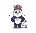 A strong panda in boho style with arrows and feathers