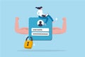 Strong password, security, safety or protection strength, firewall technology, privacy or digital defense system, secure access