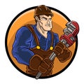 Strong plumber holding wrench