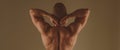 Strong and powerful. Man muscular back brown background. Athletic bodybuilder muscular divine man. Dieting and fitness