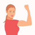 Strong powerful woman shows her arm muscles vector illustration. Women`s power Royalty Free Stock Photo
