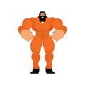 Strong prisoner in orange jumpsuit. Big and scary convict. vector illustration