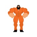 Strong prisoner in orange jumpsuit. Big and scary convict. vector illustration Royalty Free Stock Photo
