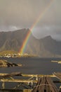 Strong Rainbow over Reinefjorden Royalty Free Stock Photo