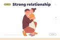 Strong relationship landing page design template with happy father hugging crying daughter