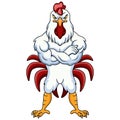 Strong rooster cartoon mascot character