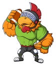 the strong rooster mascot of American football complete with player clothe