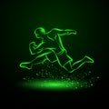 Strong runner. Green neon silhouette of a running athlete.