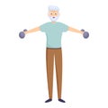 Strong senior workout icon, cartoon style