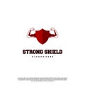 strong shield logo icon template, shield with big muscle logo design modern concept
