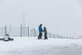 A strong snowfall. Ski teaching on a snowy day. Tufandag, Gabala - Azerbaijan: 30 January 2021