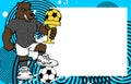 Strong sporty bear futbol soccer player cartoon picture frame background
