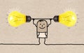 Strong and Sporty Cartoon Man with big Yellow light Bulbs