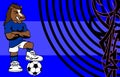 Strong sporty horse soccer player cartoon background
