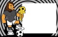 Strong sporty lion futbol soccer player cartoon picture frame background